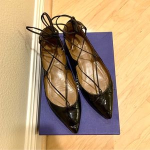 Aquazzura Christy lace-up black patent leather flats 40 9.5 9